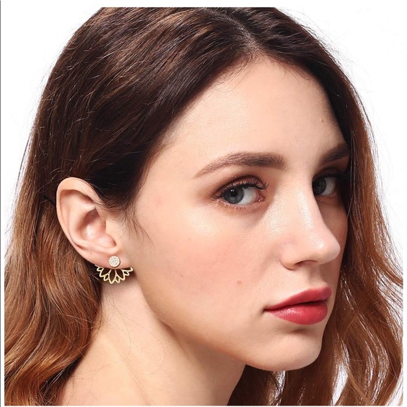 Lotus Flower Earrings with Clear Rhinestones - Picture 7 of 8